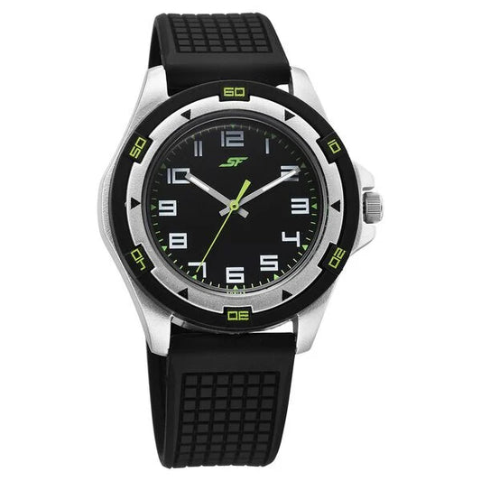 Sonata SF Sporty Analogs Quartz Analog Black Dial Black Plastic Strap Watch For Men -7930PP28W