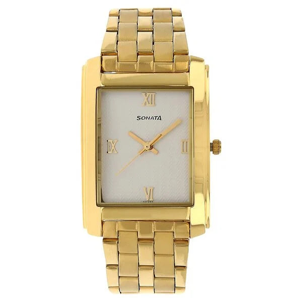 Sonata Quartz Analog White Dial Watch for Men - 7953YM01 - KRISHNA WATCH COMPANY