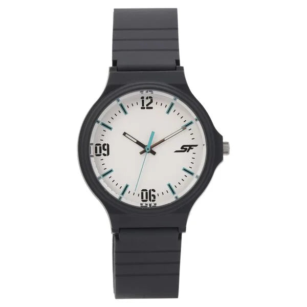 SF Quartz Analog White Dial Plastic Strap Watch for Men 7964pp07w