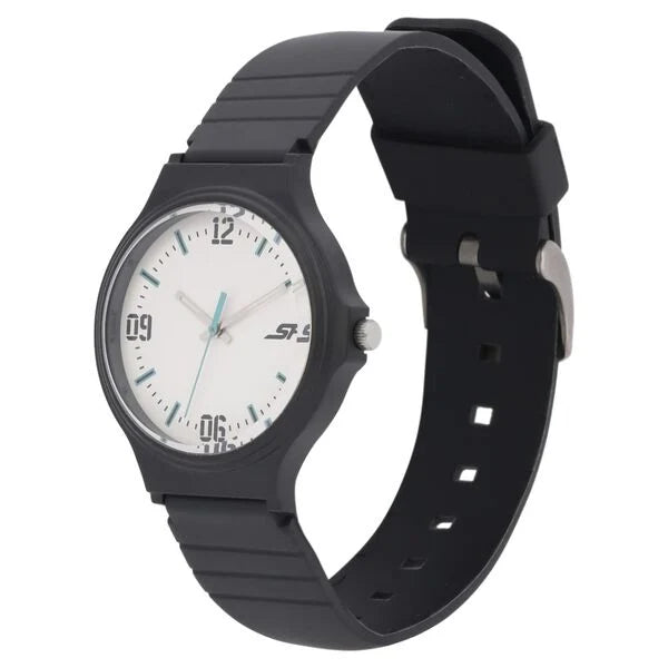 SF Quartz Analog White Dial Plastic Strap Watch for Men 7964pp07w