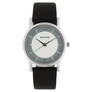 Sonata Quartz Analog White Dial Leather Strap Watch for Men - 7987SL01W - KRISHNA WATCH COMPANY