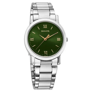 Sonata Classic Quartz Analog Green Dial Silver Stainless Steel Strap Watch for Men 7987sm10w - KRISHNA WATCH COMPANY