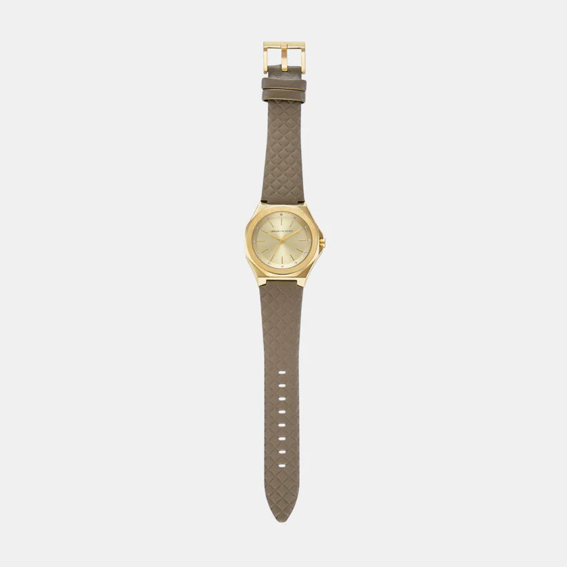 Armani Exchange Women Quartz Gold Dial Analog Leather Watch AX4617