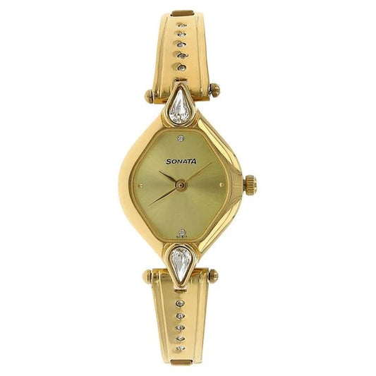 Sonata Quartz Analog Champagne Dial Stainless Steel Strap Watch for Women NT8063YM02