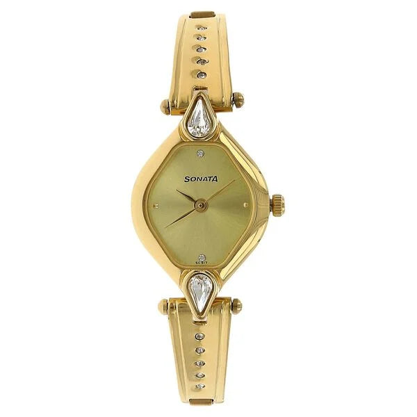 Sonata Quartz Analog Champagne Dial Stainless Steel Strap Watch for Women 8063YM02