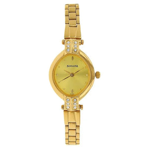 Sonata Quartz Analog Champagne Dial Stainless Steel Strap Watch for Women ns8064ym01 / 8064ym01 - KRISHNA WATCH COMPANY
