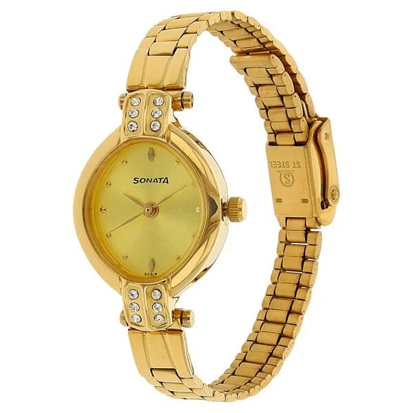 Sonata Quartz Analog Champagne Dial Stainless Steel Strap Watch for Women ns8064ym01 / 8064ym01 - KRISHNA WATCH COMPANY