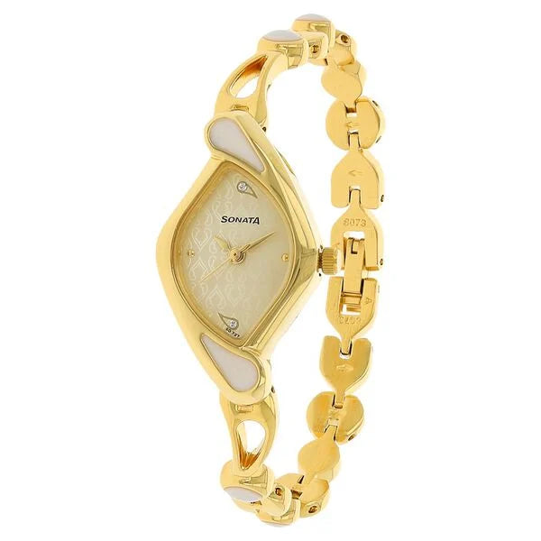Sonata Quartz Analog Champagne Dial Metal Strap Watch for Women ns8073ym01 / 8073ym01 - KRISHNA WATCH COMPANY