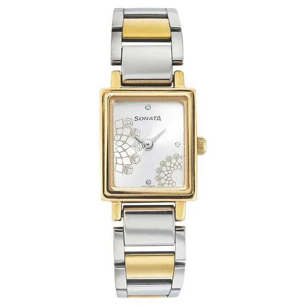 Sonata Quartz Analog Silver Dial Stainless Steel Strap Watch for Women 8080bm01