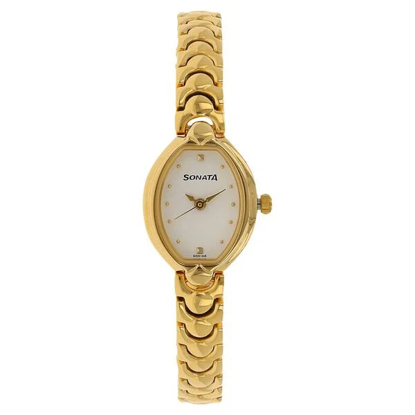 Sonata Quartz Analog White Dial Metal Strap Watch for Women 8107YM01