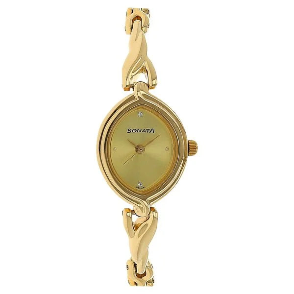 Sonata Quartz Analog Champagne Dial Metal Strap Watch for Women - 8109YM02