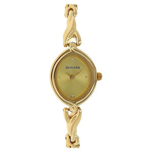 Sonata Quartz Analog Champagne Dial Metal Strap Watch for Women - 8109YM02 - KRISHNA WATCH COMPANY