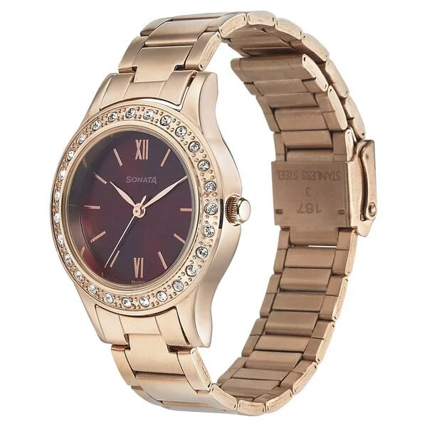 Sonata Blush It Up Maroon Dial Women Watch 8123wm02 - KRISHNA WATCH COMPANY