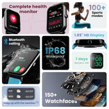 GOBOULT Dive+ with 1.85" HD Display, Bluetooth Calling Smartwatch, 500 Nits Brightness, 7 Days Battery Life, 150+ Watch Faces, 100+ Sport Modes, IP68 Waterproof Smart Watch (Jet Black)