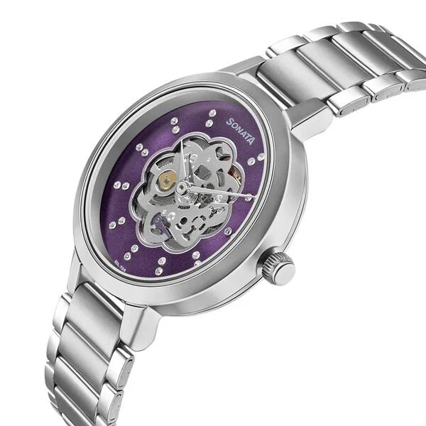 Sonata Unveil Quartz Multifunction Purple Dial Watch for Women - 8141SM13 - KRISHNA WATCH COMPANY