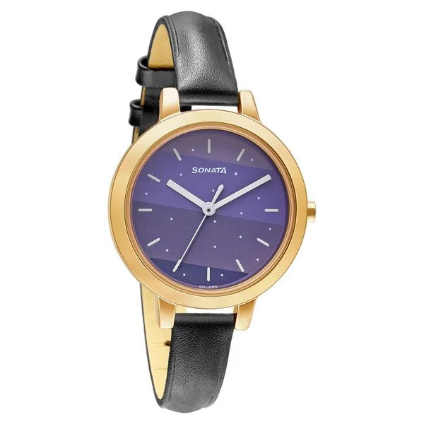 Sonata Play Purple Dial Women Watch With Leather Strap 8141wl06 - KRISHNA WATCH COMPANY