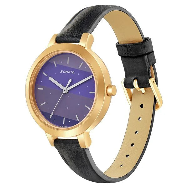 Sonata Play Purple Dial Women Watch With Leather Strap 8141wl06 - KRISHNA WATCH COMPANY