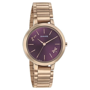 Sonata Play Purple Dial Women Watch With Stainless Steel Strap ns8141wm02 / 8141wm02 - KRISHNA WATCH COMPANY