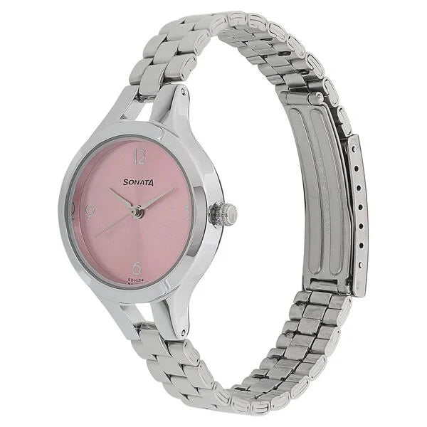 Sonata Steel Daisies Pink Dial Women Watch - NR8151SM03