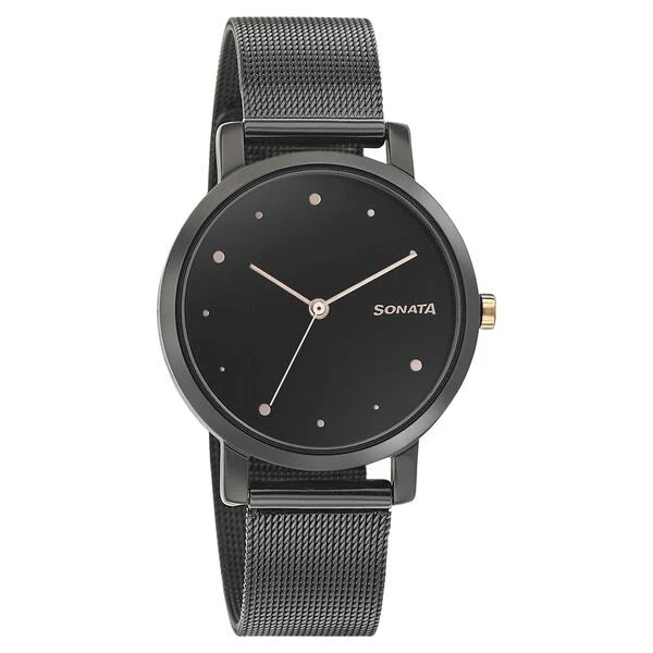 Sonata Onyx Black Dial Women Watch With Stainless Steel Strap 8164km01