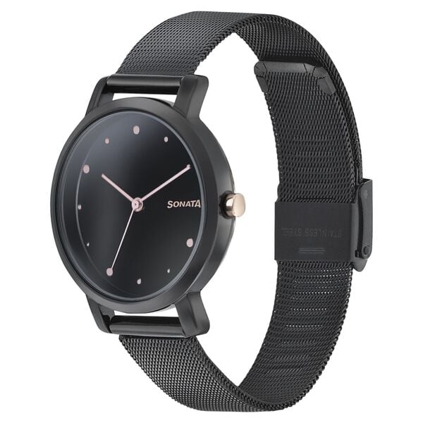Sonata Onyx Black Dial Women Watch With Stainless Steel Strap 8164km01
