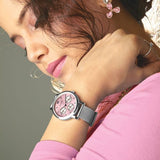 Sonata Multifunctions Pink Dial Women Watch With Metal Strap  8164sm03