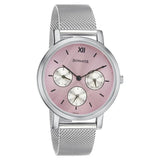 Sonata Multifunctions Pink Dial Women Watch With Metal Strap  8164sm03