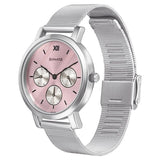 Sonata Multifunctions Pink Dial Women Watch With Metal Strap  8164sm03