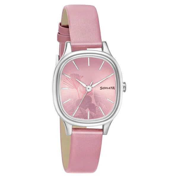 Sonata Linnea Pink Dial Women Watch With Leather Strap - 8173SL01 - KRISHNA WATCH COMPANY