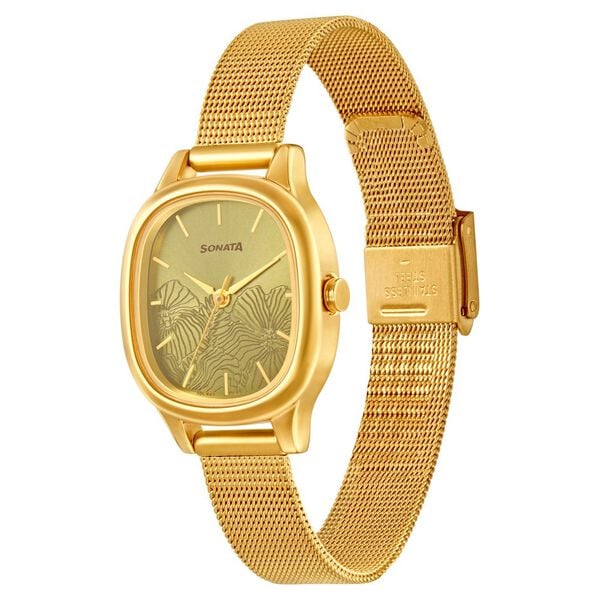 Sonata Linnea Green Dial Women Watch With Stainless Steel Strap 8173YM02 - KRISHNA WATCH COMPANY