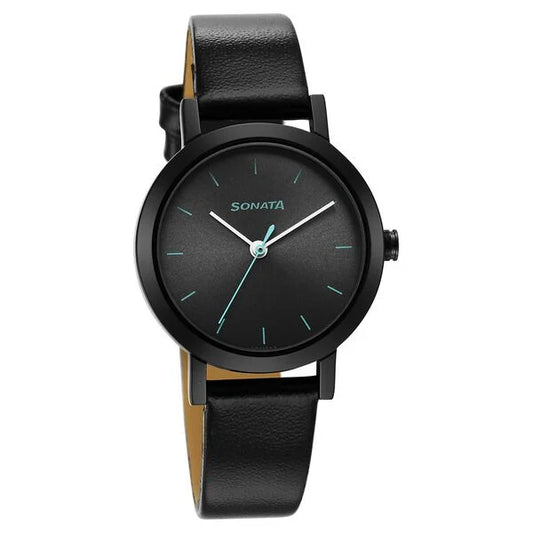 Sonata Essentials Grey Dial Leather Strap Watch for Women 8174nl02