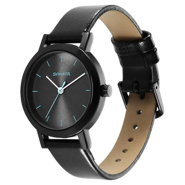 Sonata Essentials Grey Dial Leather Strap Watch for Women - 8174NL02 - KRISHNA WATCH COMPANY
