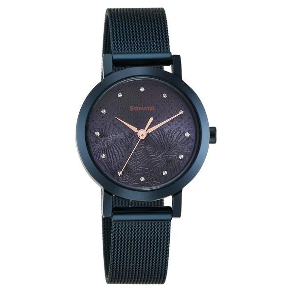 Sonata Quartz Analog Blue Stainless Steel Strap for Women - 8174QM01