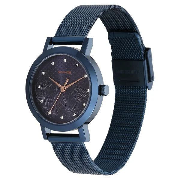 Sonata Quartz Analog Blue Stainless Steel Strap for Women - 8174QM01 - KRISHNA WATCH COMPANY