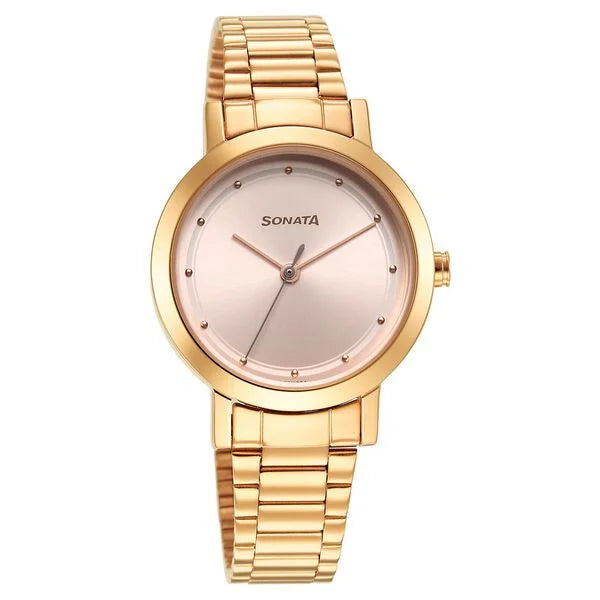 Sonata Ladies Essentials Pink Dial Stainless Steel Strap Watch for Women 8174WM03