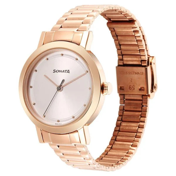 Sonata Ladies Essentials Pink Dial Stainless Steel Strap Watch for Women 8174WM03 - KRISHNA WATCH COMPANY