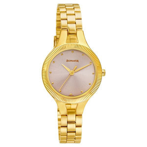 Sonata Gold Edit Pink Dial Women Watch With Stainless Steel Strap ns8177ym02 / 8177ym02 - KRISHNA WATCH COMPANY