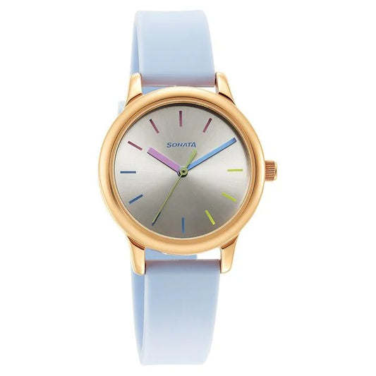 Sonata Splash Silver Dial Women Watch With Plastic Strap 8178wp01