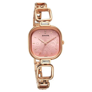 Sonata Wedding Quartz Analog Pink Dial Metal Strap Watch for Women ns8186wm01 / 8186wm01 - KRISHNA WATCH COMPANY