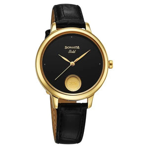 Sonata’s first ever watch embedded with a 22kt 0.15 gms gold coin on the dial watch for Women - 8190YL01 - KRISHNA WATCH COMPANY