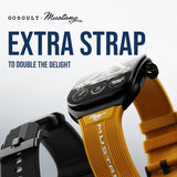 GOBOULT Mustang Muscle Smart Watch 2.01'' 3D Curved Display, Convertible Strap, Premium Metallic Crown, BT Calling, 600 Nits Brightness, AI Assistant, IP68 (Extra Starp, Black Fury)