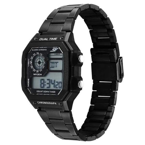 SF Digital Dial Black Stainless Steel Strap Watch For Unisex 77134pm02w