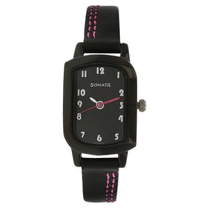 Sonata Quartz Analog Black Dial Leather Strap Watch for Women ns87001nl01 / 87001nl01 - KRISHNA WATCH COMPANY