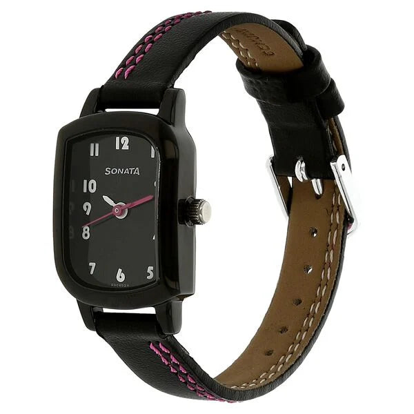 Sonata Quartz Analog Black Dial Leather Strap Watch for Women ns87001n KRISHNA WATCH COMPANY