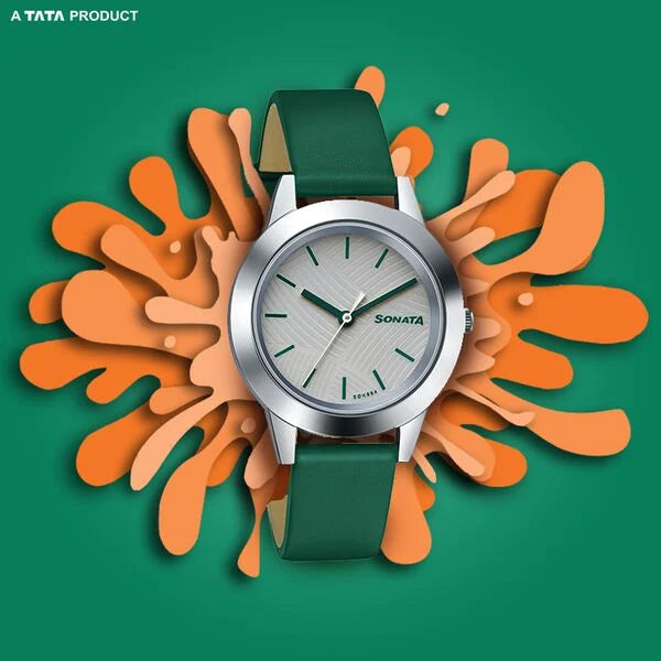 Sonata Splash White Dial Women Watch With Leather Strap 87019sl17