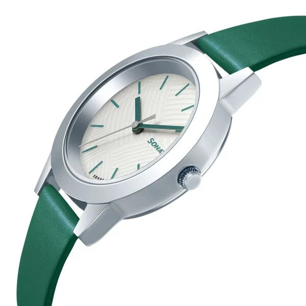 Sonata Splash White Dial Women Watch With Leather Strap 87019sl17