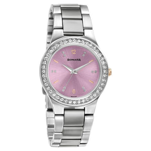 Sonata Blush It Up Pink Dial Women Watch With Stainless Steel Strap NR87034KM03 / 87034KM03 - KRISHNA WATCH COMPANY