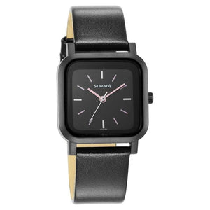Sonata Pop Black Dial Women Watch With Leather Strap 87037pl05w - KRISHNA WATCH COMPANY