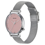 Sonata Elegent Essentials Quartz Analog Pink Dial Stainless Steel Strap Watch For Women 87045sm02w