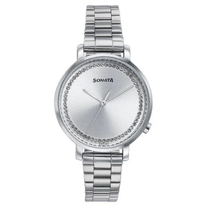 Sonata Elegent Essentials Quartz Analog Silver Dial Stainless Steel Strap Watch For Women 87045sm03w - KRISHNA WATCH COMPANY
